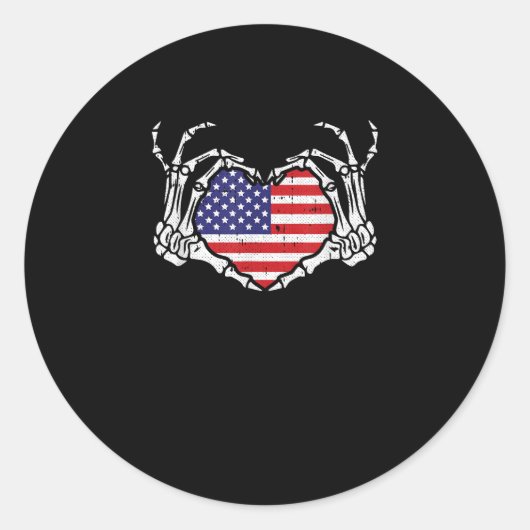 Skeleton Hand Hart 4e van de Amerikaanse Vlag Patr Ronde Sticker (Voorkant)