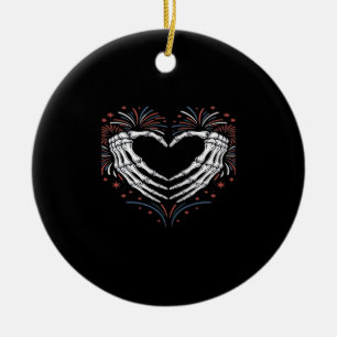 Skeleton Hand Hart 4e van USA Patriottisch Amerika Keramisch Ornament