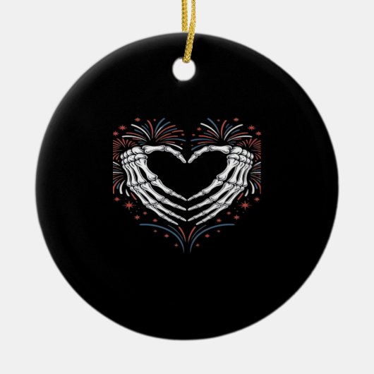 Skeleton Hand Hart 4e van USA Patriottisch Amerika Keramisch Ornament (Voorkant)