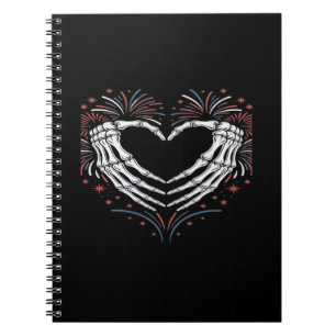 Skeleton Hand Hart 4e van USA Patriottisch Amerika Notitieboek