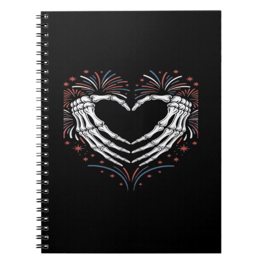 Skeleton Hand Hart 4e van USA Patriottisch Amerika Notitieboek (Voorkant)