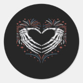 Skeleton Hand Hart 4e van USA Patriottisch Amerika Ronde Sticker (Voorkant)