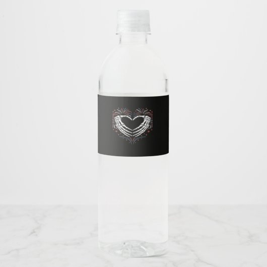 Skeleton Hand Hart 4e van USA Patriottisch Amerika Waterfles Etiket (Voorkant)