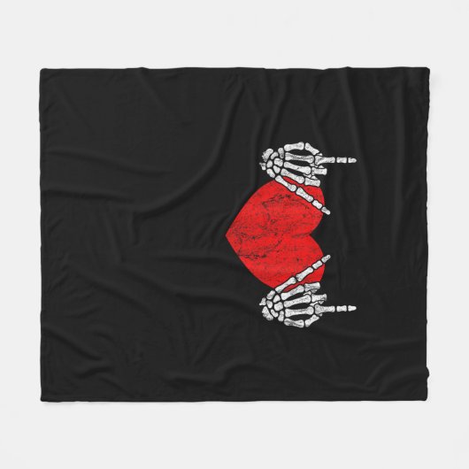 Skeleton Hand Hart en Roll, Valentijnse Halloween Fleece Deken (Voorkant (Horizontaal))