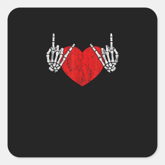 Skeleton Hand Hart en Roll, Valentijnse Halloween Vierkante Sticker (Voorkant)