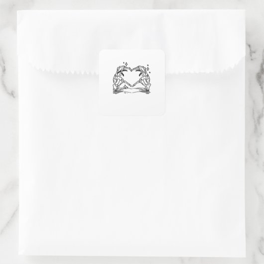 Skeleton Hand Hart Grappig Ontwerp Vierkante Sticker (Tas)