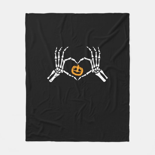 Skeleton Hand Hart Halloween Kostuum Pompoen Fleece Deken (Voorkant)