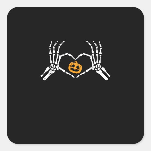 Skeleton Hand Hart Halloween Kostuum Pompoen Vierkante Sticker (Voorkant)