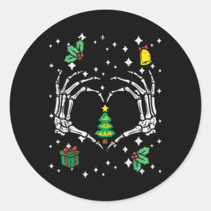 Skeleton Hand Hart Kerstboom Xmas Mannen Vrouwen Ronde Sticker