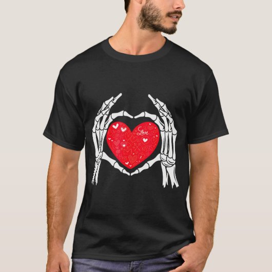 Skeleton Hand Hart Liefde Valentijnsdag Mannen Vro T-shirt (Voorkant)