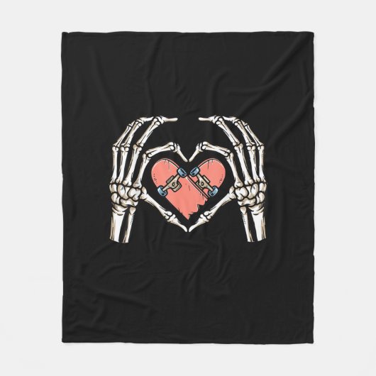 Skeleton Hand Hart Skateboard Valentijnsdag Funn Fleece Deken (Voorkant)