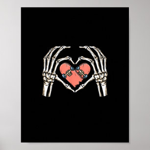 Skeleton Hand Hart Skateboard Valentijnsdag Funn Poster