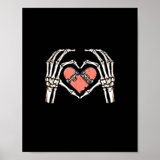 Skeleton Hand Hart Skateboard Valentijnsdag Funn Poster (Voorkant)