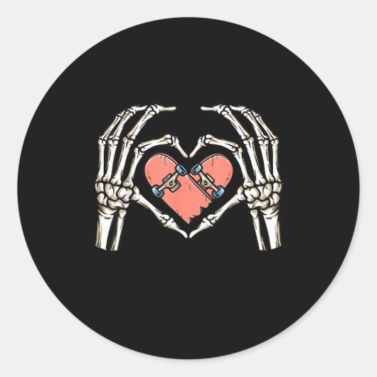 Skeleton Hand Hart Skateboard Valentijnsdag Funn Ronde Sticker (Voorkant)