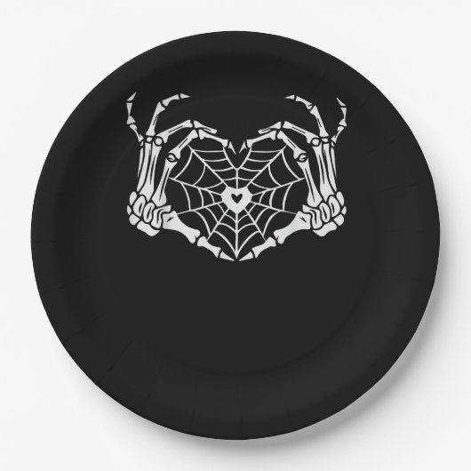 Skeleton Hand Hart Spiderweb Halloween Cobweb Par Papieren Bordje (Voorkant)
