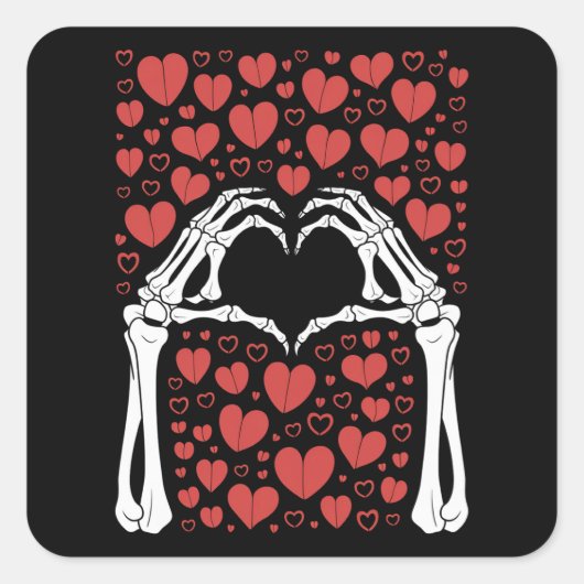 Skeleton Hand Hart Valentijnsdag Funny Love Vierkante Sticker (Voorkant)