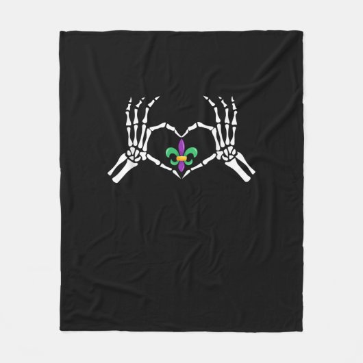 Skeleton Hand Heart Mardi Gras Fleece Deken (Voorkant)