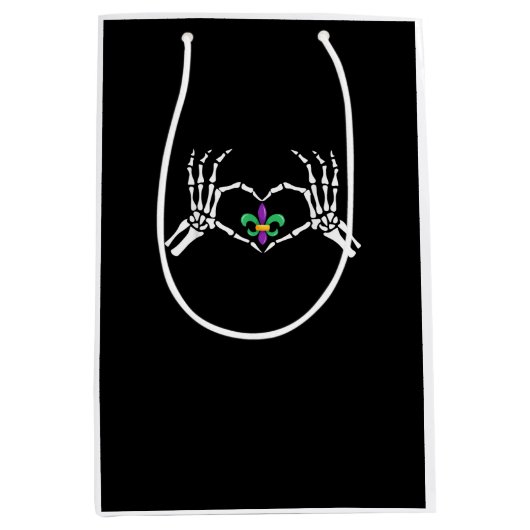 Skeleton Hand Heart Mardi Gras Medium Cadeauzakje (Voorkant)