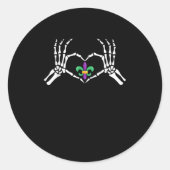 Skeleton Hand Heart Mardi Gras Ronde Sticker (Voorkant)