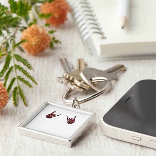 Skeleton Hand Heart Roll & Red Classic Sleutelhanger (Zijkant)