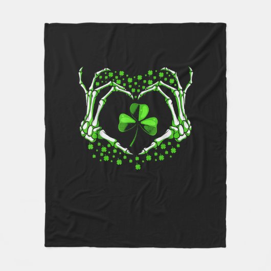 Skeleton Hand Heart Shamrock St Patricks Day Paddy Fleece Deken (Voorkant)