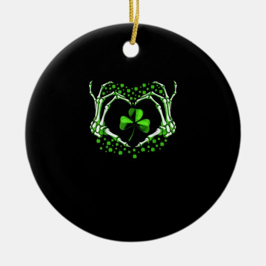 Skeleton Hand Heart Shamrock St Patricks Day Paddy Keramisch Ornament (Voorkant)
