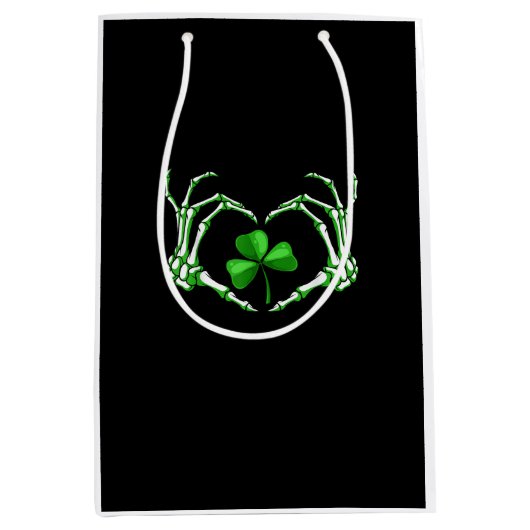 Skeleton Hand Heart Shamrock St Patricks Day Paddy Medium Cadeauzakje (Voorkant)