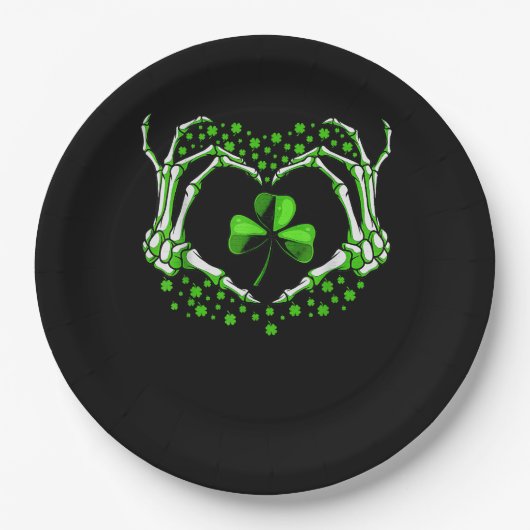 Skeleton Hand Heart Shamrock St Patricks Day Paddy Papieren Bordje (Voorkant)