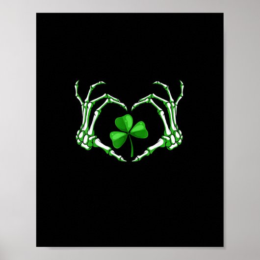 Skeleton Hand Heart Shamrock St Patricks Day Paddy Poster (Voorkant)