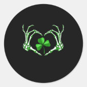 Skeleton Hand Heart Shamrock St Patricks Day Paddy Ronde Sticker (Voorkant)