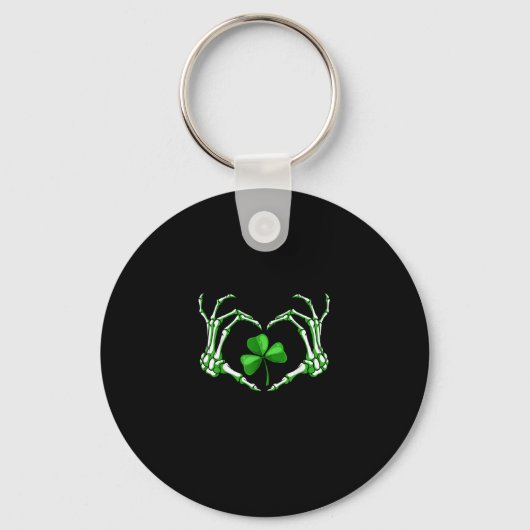 Skeleton Hand Heart Shamrock St Patricks Day Paddy Sleutelhanger (Voorkant)