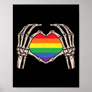 Skeleton Hand Heart Sign Retro Halloween LHBT Rain Poster