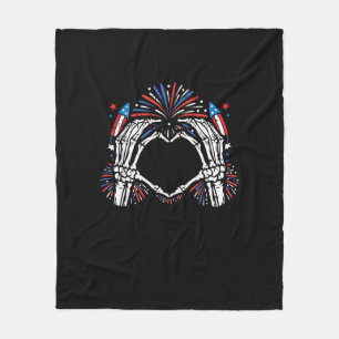 Skeleton Hand Heart USA Patriottisch Amerikaans Fleece Deken