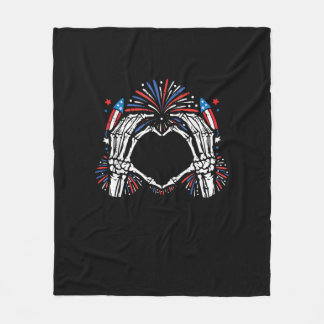 Skeleton Hand Heart USA Patriottisch Amerikaans Fleece Deken