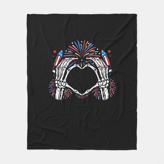 Skeleton Hand Heart USA Patriottisch Amerikaans Fleece Deken (Voorkant)