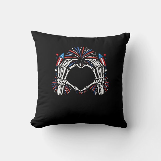 Skeleton Hand Heart USA Patriottisch Amerikaans Kussen (Voorkant)