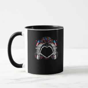Skeleton Hand Heart USA Patriottisch Amerikaans Mok