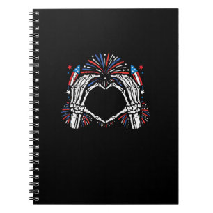 Skeleton Hand Heart USA Patriottisch Amerikaans Notitieboek