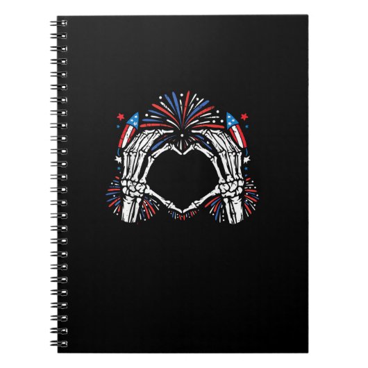 Skeleton Hand Heart USA Patriottisch Amerikaans Notitieboek (Voorkant)