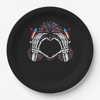 Skeleton Hand Heart USA Patriottisch Amerikaans Papieren Bordje