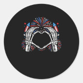 Skeleton Hand Heart USA Patriottisch Amerikaans Ronde Sticker (Voorkant)