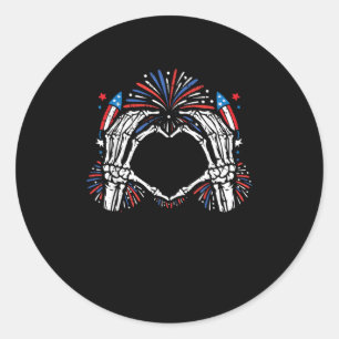 Skeleton Hand Heart USA Patriottisch Amerikaans Ronde Sticker