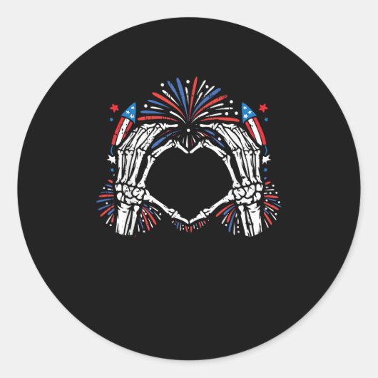 Skeleton Hand Heart USA Patriottisch Amerikaans Ronde Sticker (Voorkant)
