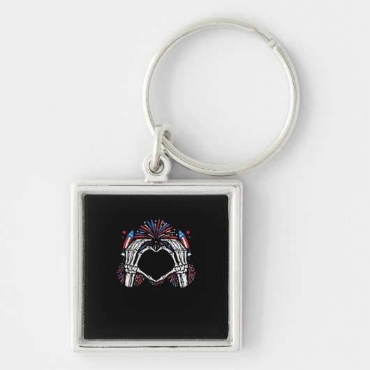 Skeleton Hand Heart USA Patriottisch Amerikaans Sleutelhanger (Voorkant)