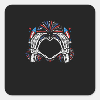 Skeleton Hand Heart USA Patriottisch Amerikaans Vierkante Sticker