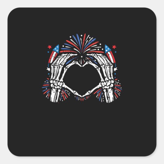 Skeleton Hand Heart USA Patriottisch Amerikaans Vierkante Sticker (Voorkant)