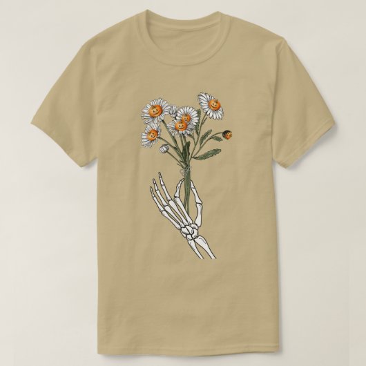 Skeleton Hand Holding Pumpkin Flower Funny Hwe T-shirt (Design voorkant)