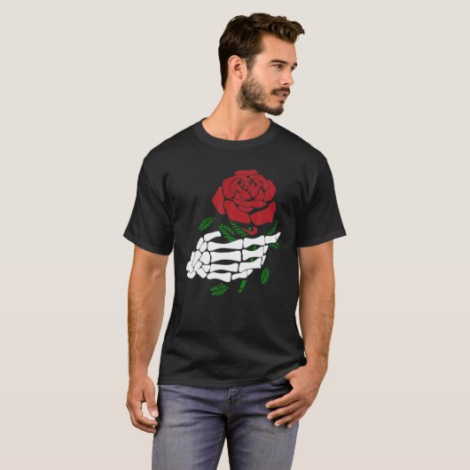Skeleton Hand Holding Red Rose Funny Tattoo Lovers T-shirt (Voorkant volledig)