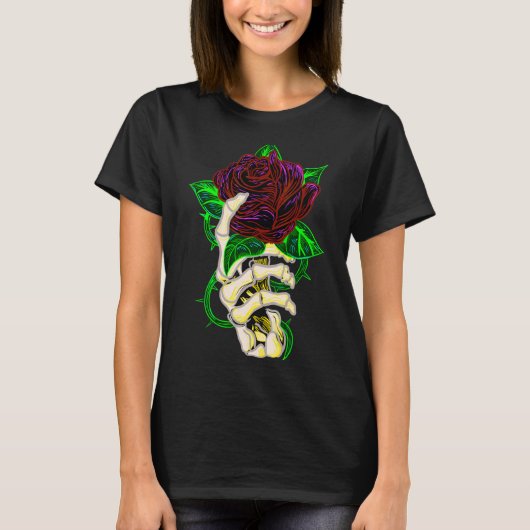 Skeleton Hand Holding Roos Tattoo T-shirt (Voorkant)