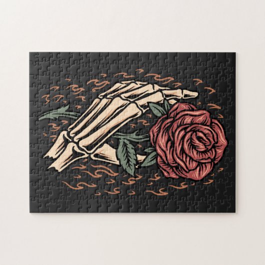 Skeleton Hand Holding Roos Vloer Gothic Floral Legpuzzel (Horizontaal)